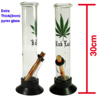  Med glass black leaf  tube bong w/  green leaf