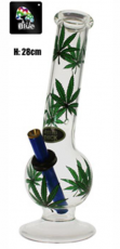 Med glass bowl bong w/ green leaf print 