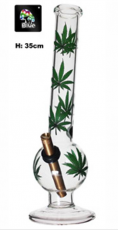 Lg glass bowl bong w/ green leaf print