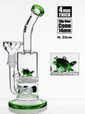 Sm green rimmed glass dab rig bong w/ 2 diffusers 