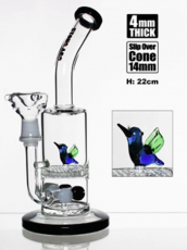 Sm blue rimmed glass dab rig/ bong w/ 2 diffusers 