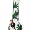 Lg glass bowl bong w/ green leaf print